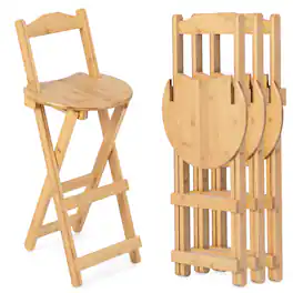 Costway - Set of 4 Bamboo Folding Barstools Counter Height Dining Chairs Installation Free - Natural