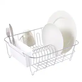 Sweet Home Collection - Chrome Plated Steel 2-Piece Small Compact Dish Drainer - White