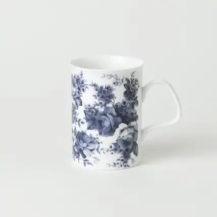 Front. Jiallo - Roy Kirkham LANCASTER MUG-BLUE CHINTZ, set of 6, Bone China Made in England - Mutli color.