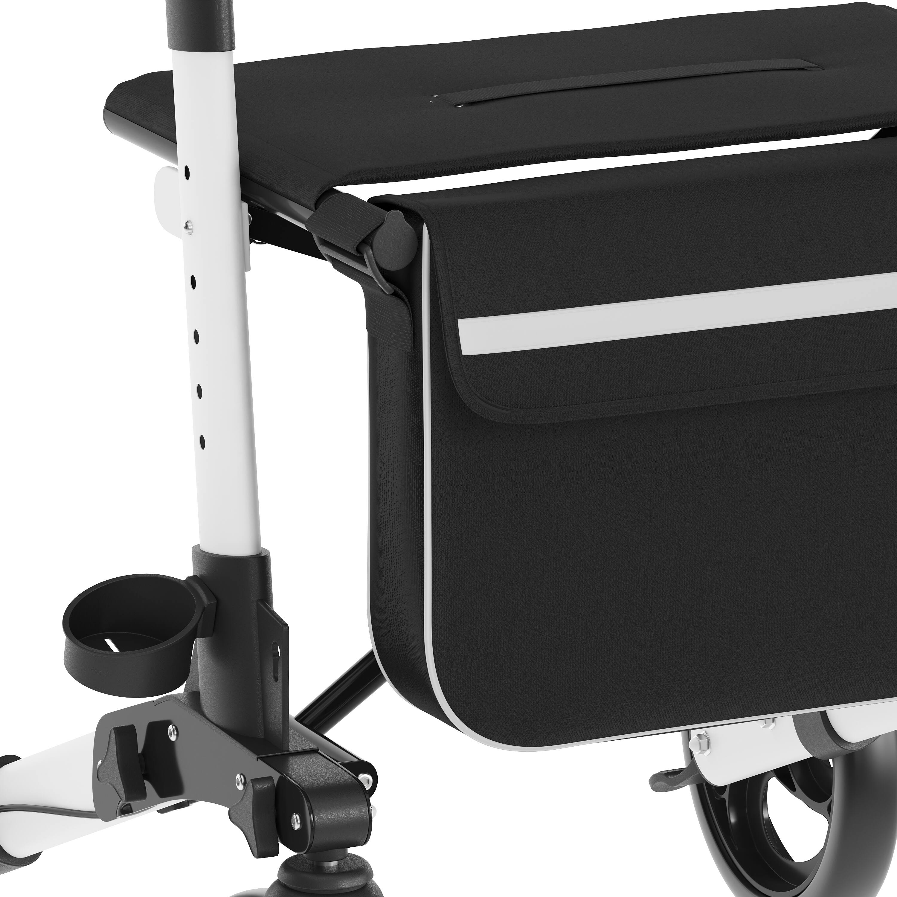 Alt View 8. Emma + Oliver - Ramsey Rollator Walker with Lightweight, Height-Adjust, Foldable Frame, Three-Setting Hand Brake System, 360° Swivel - White and Black.