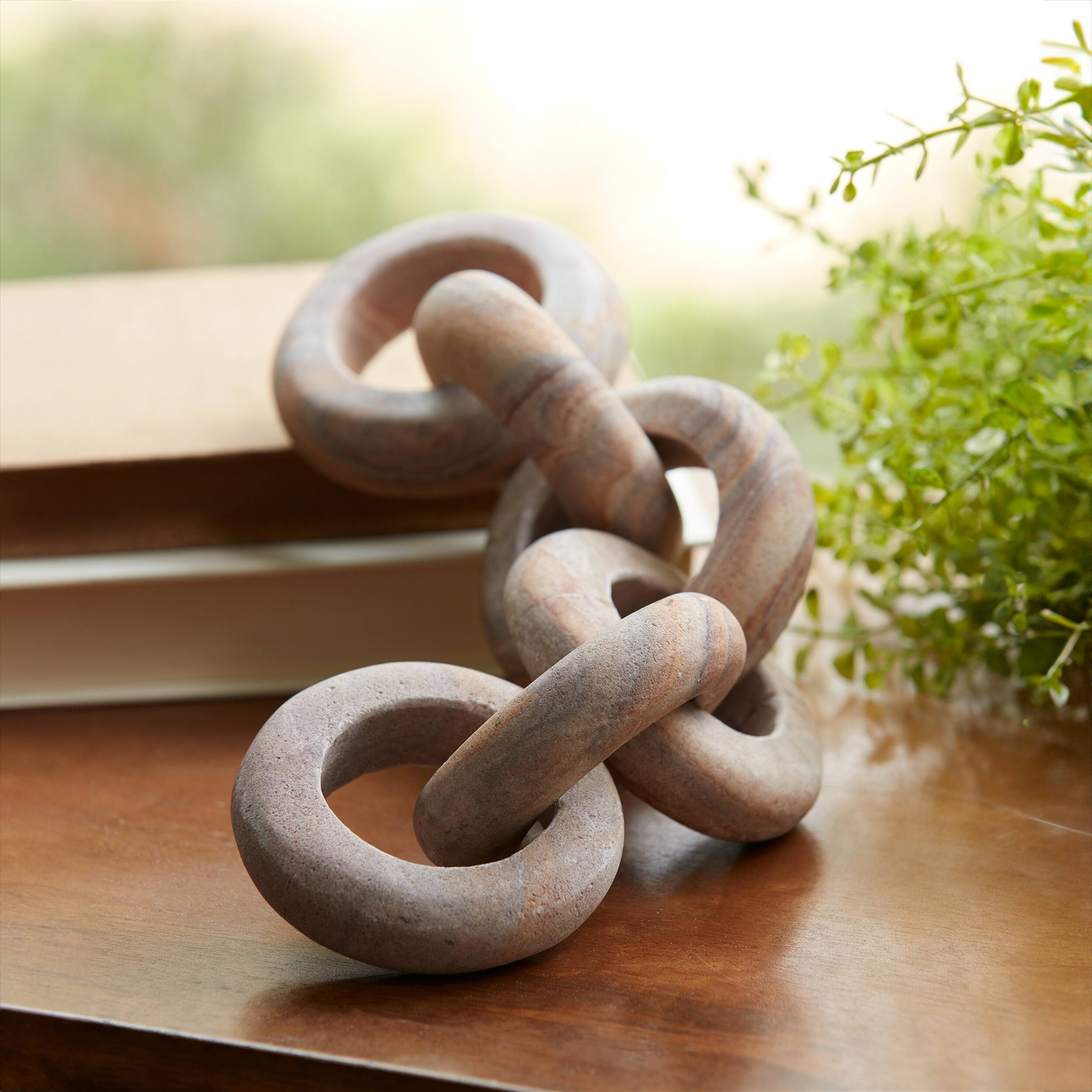 Back. BreeBe - Sandstone Chain Link Decor 11"L - Brown.