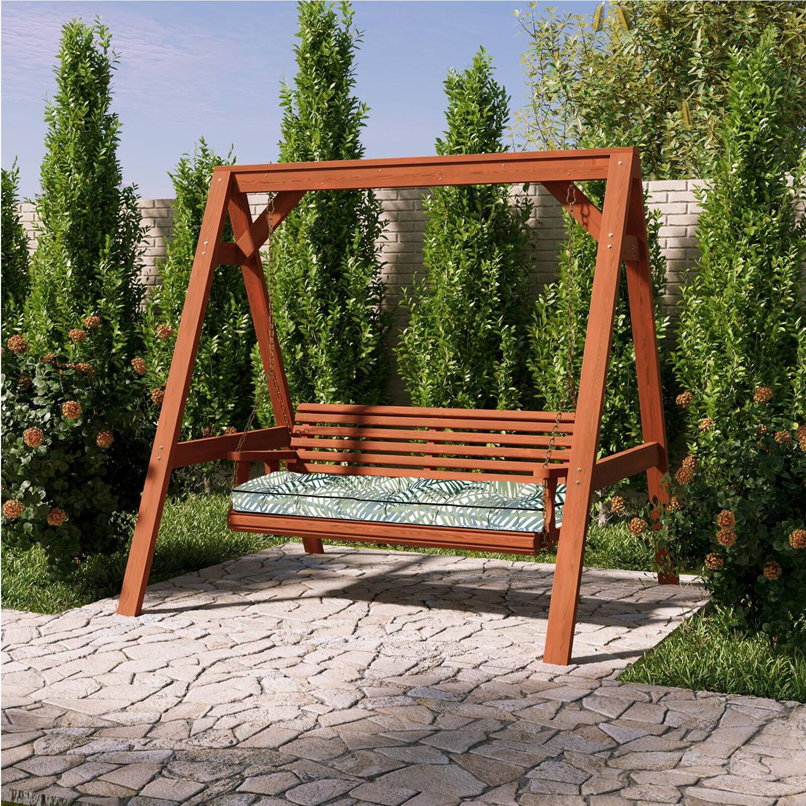 Alt View 6. Chateau Abodes - 63"x20"x4" Outdoor Bench Cushion, Waterproof & Fade Resistant Patio Seat Pad for Porch Swing, Couch Outdoor Furniture - Bamboo Leaves.