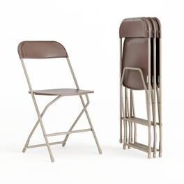 Emma + Oliver - Plastic Folding Chair - 4 Pack 650LB Weight Capacity - Brown