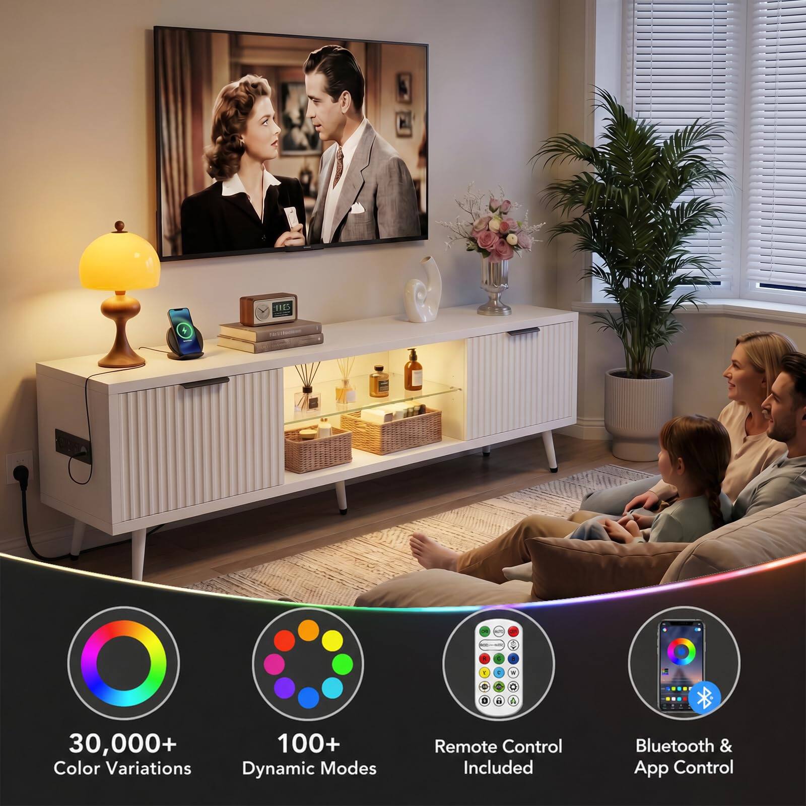 THES - - 1 - 4 - - A : 30,000+ Color Variations 100+ Dynamic Modes Remote Control Included Bluetooth & App Control