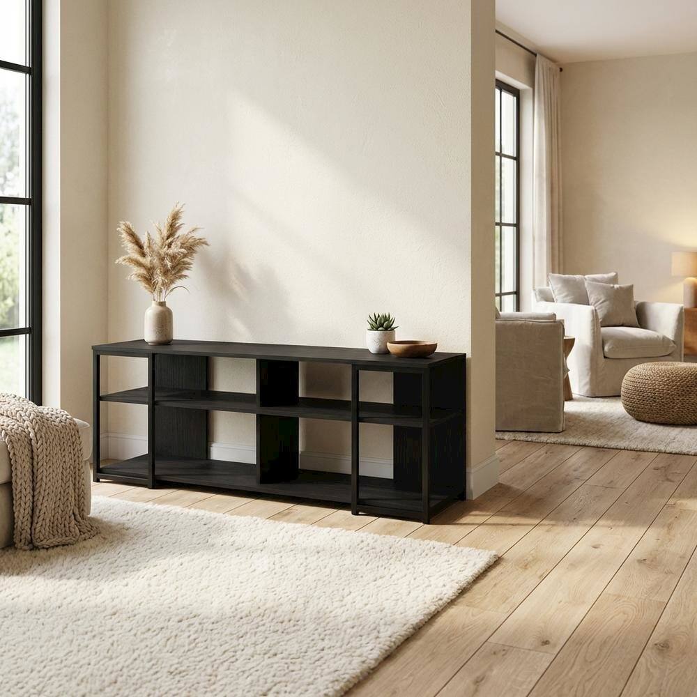 Alt View 2. FurniFact - Modern TV Stand for 65-Inch Screens with Metal and Wood Finish - Black.