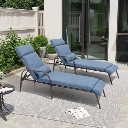 Front. Crestlive Products - Crestlive Products 1 pc Outdoor Recliner Adjustable Chaise Lounge Chair with Cushion & Pillow Dark Blue - Dark Blue.