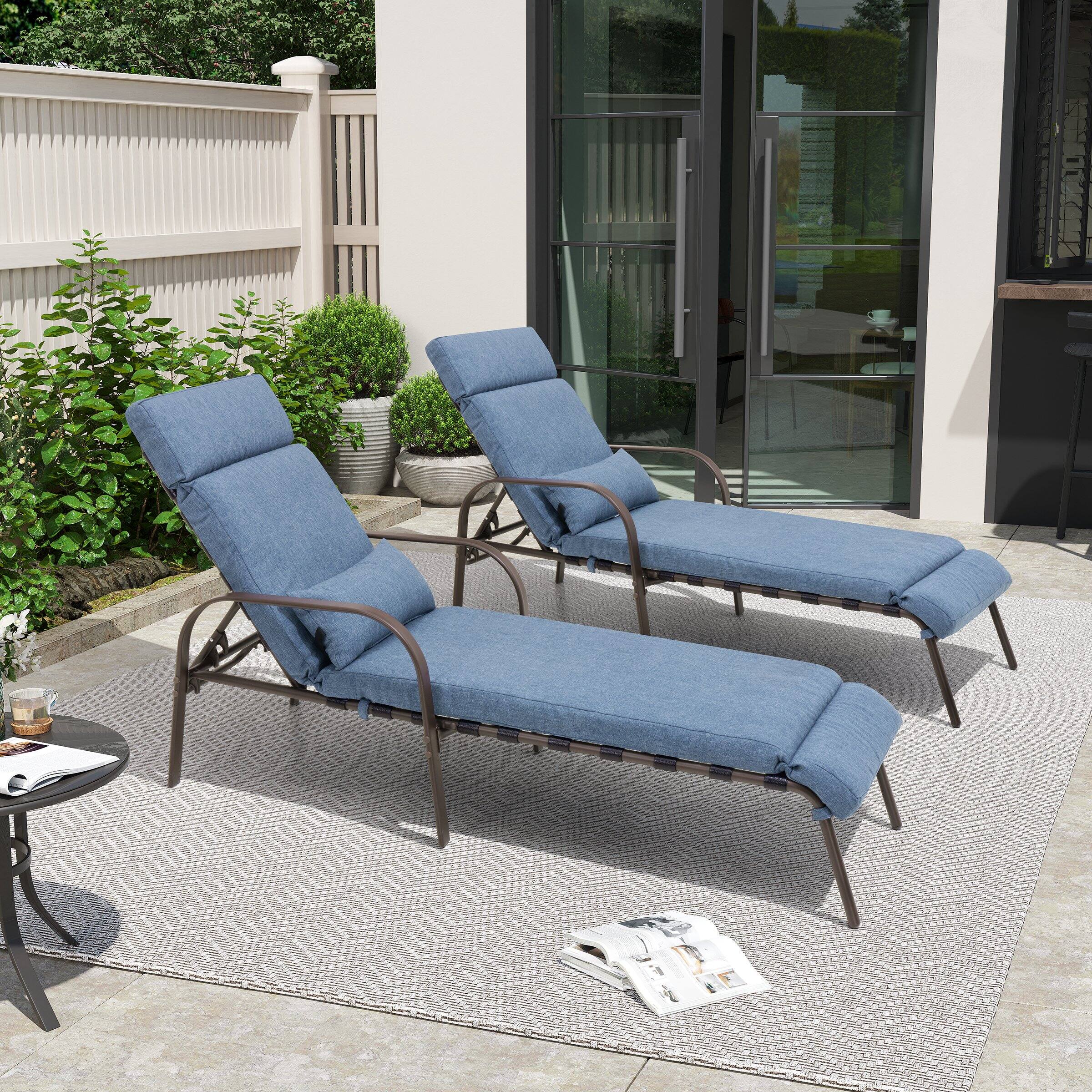 Front. Crestlive Products - Crestlive Products 1 pc Outdoor Recliner Adjustable Chaise Lounge Chair with Cushion & Pillow Dark Blue - Dark Blue.