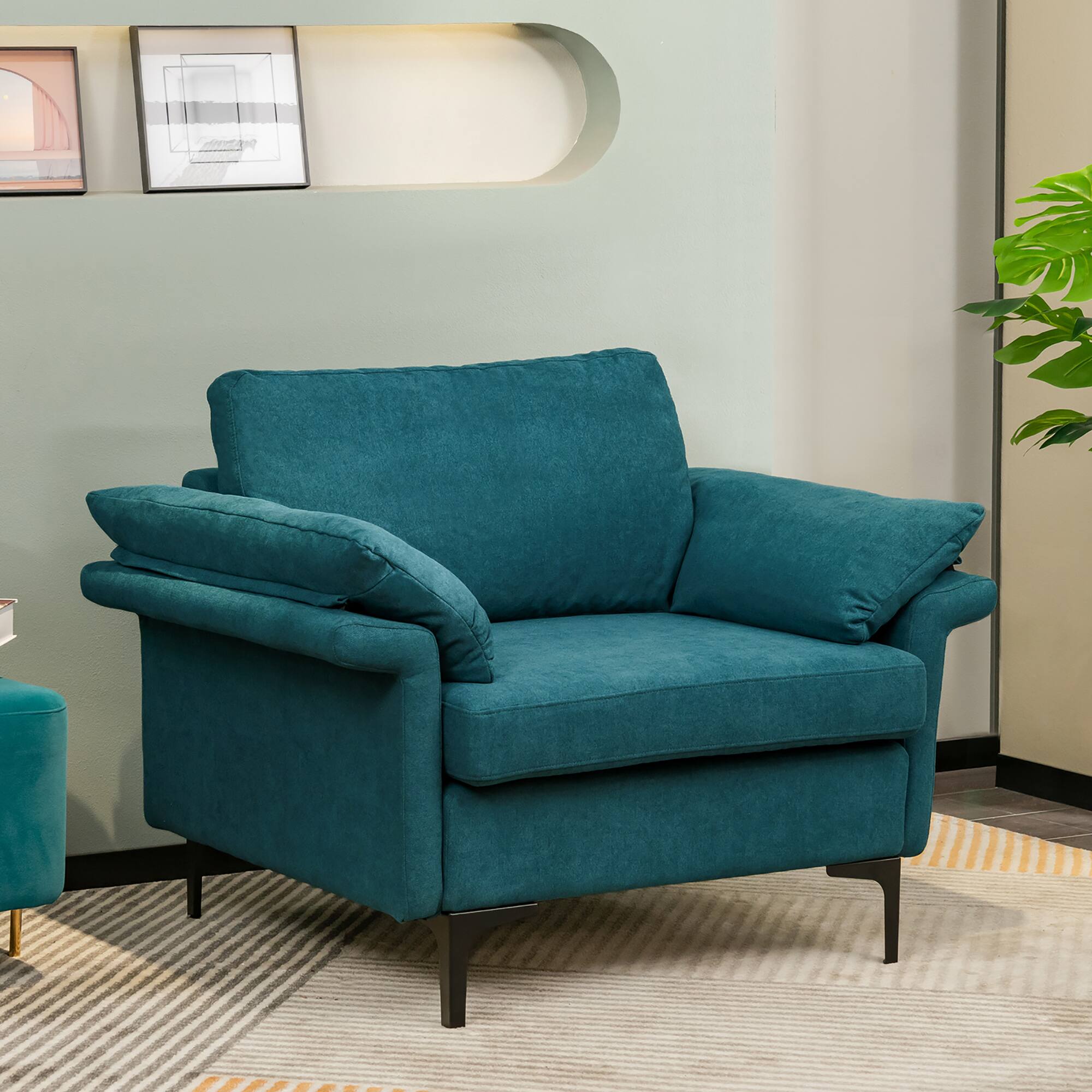 Angle. Costway - Modern Fabric Accent Armchair Upholstered Single Sofa w/ Metal Legs - Peacock Blue.