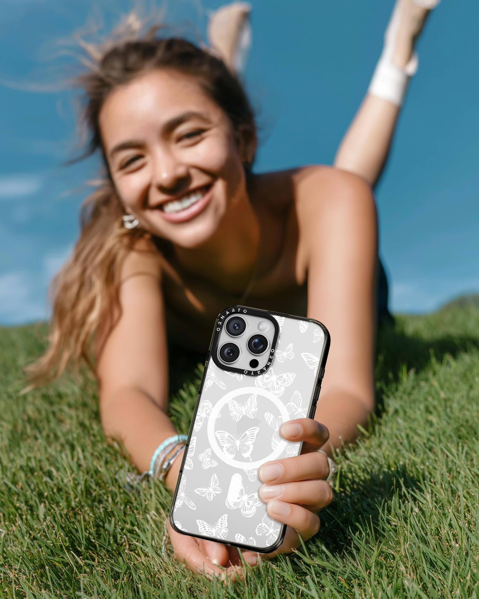 Alt View 5. Ornarto - ORNARTO Vistique for iPhone 16 Pro Max Case 6.9",Compatible with MagSafe,Clear Glossy Pattern Phone Case-Lace Butterfly - Lace Butterfly.