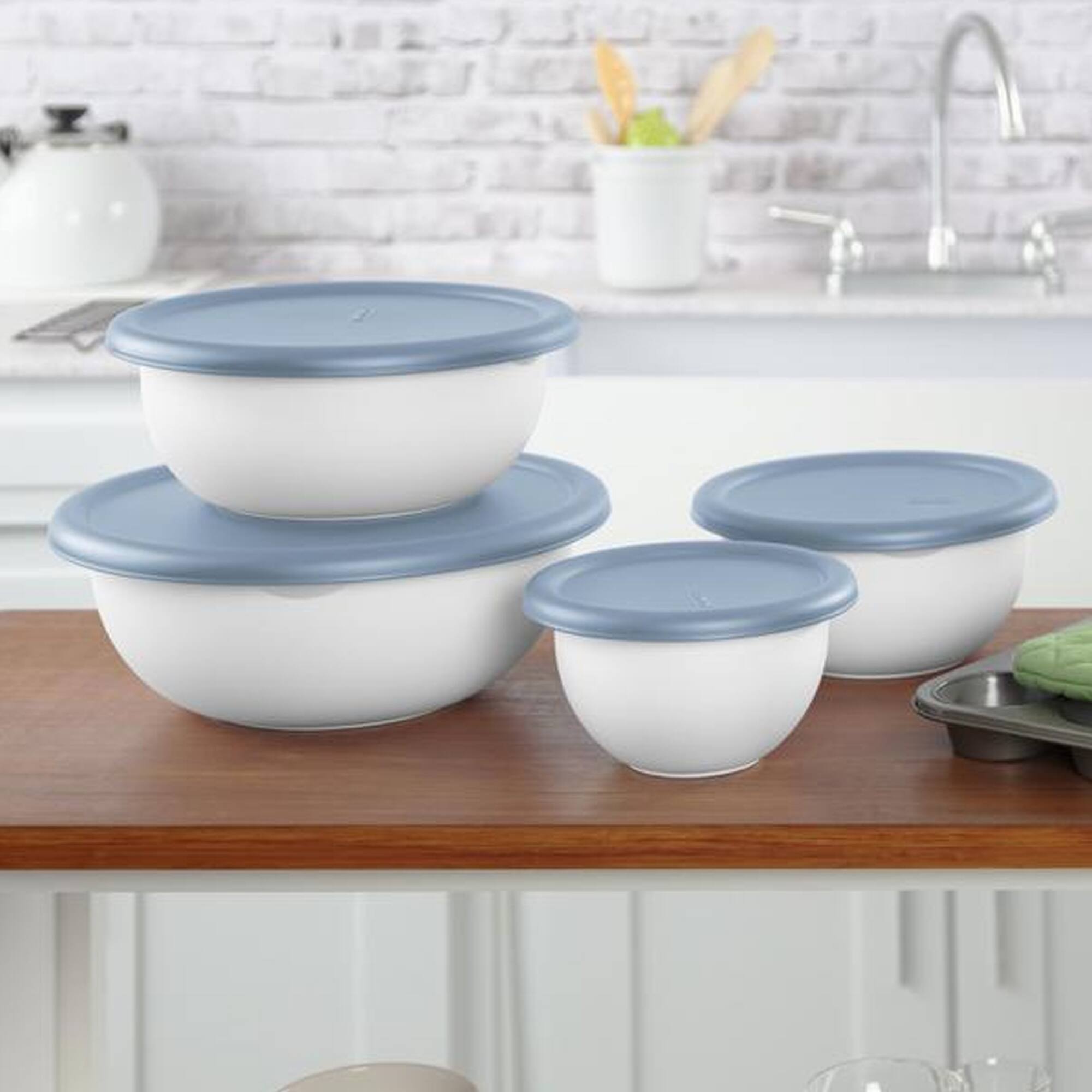 Alt View 4. Sterilite - Sterilite Nesting Mixing Covered Bowl Set with Lids, Washed Blue, (Set of 6) - Washed blue.