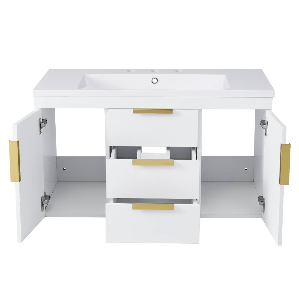 Alt View 7. Loheer - Loheer 36 inch Wall Mounted Bathroom Vanity White Floating Bathroom Vanity with Resin Sink and 2 Drawers - White.