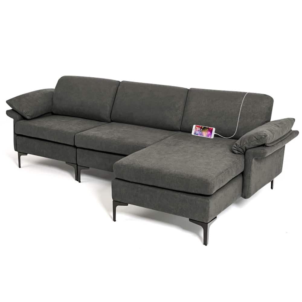 Resenkos - Extra Large Modular L-shaped Sectional Sofa with Reversible Chaise for 4-5 People-Gray, Sectional Sofa Couch - Gray