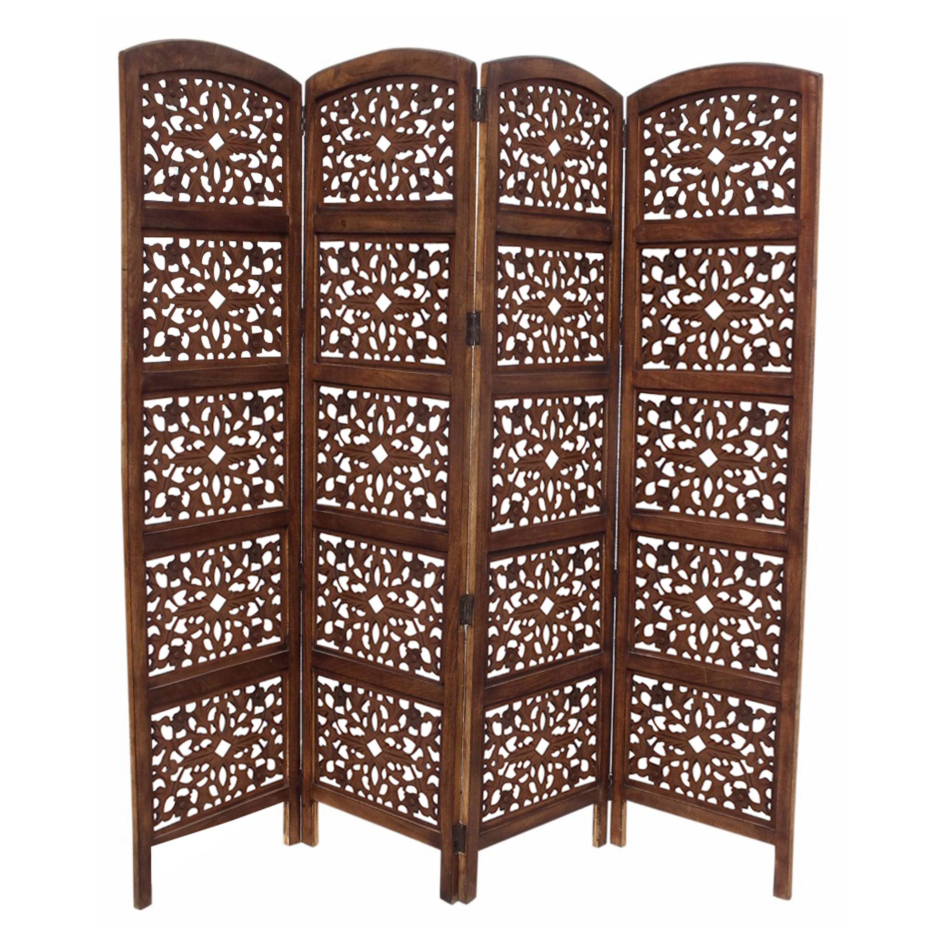 Front. Manhattan Lane - The Urban Port Handmade Foldable 4 Panel Wooden Partition Screen Room Divider - Dark Brown.