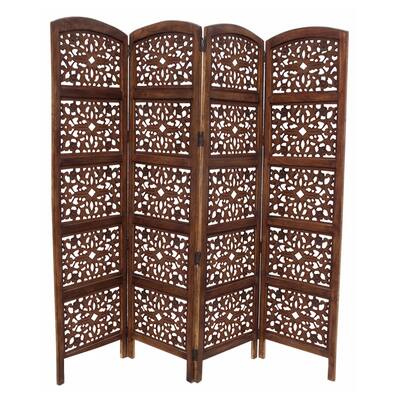 Front. Manhattan Lane - The Urban Port Handmade Foldable 4 Panel Wooden Partition Screen Room Divider - Dark Brown.