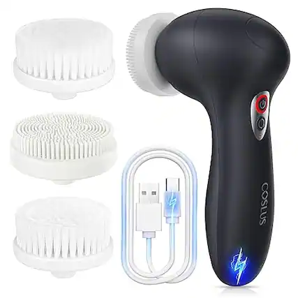 Front. COSLUS - COSLUS FBX04 3-in-1 Face Brush: Bidirectional spin, blackhead removal & exfoliation. 3 speeds, rechargeable, waterproof..
