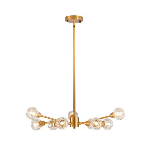 Angle. LISM - 28" Modern Crystal 9 Lights Golden Chandelier for Living Room Bedroom (Bulbs Not Included) - Golden.