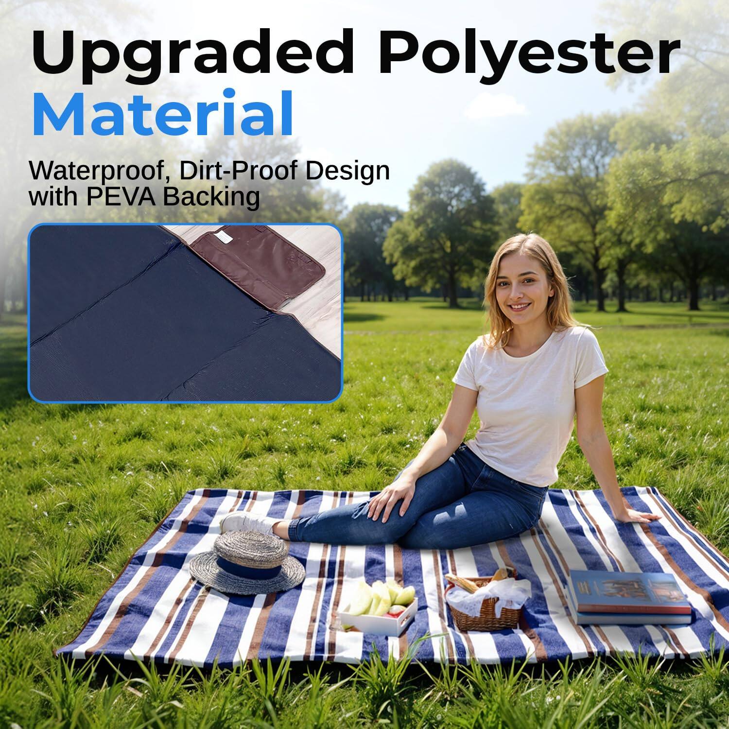 Upgraded Polyester Material  
Waterproof, Dirt-Proof Design with PEVA Backing