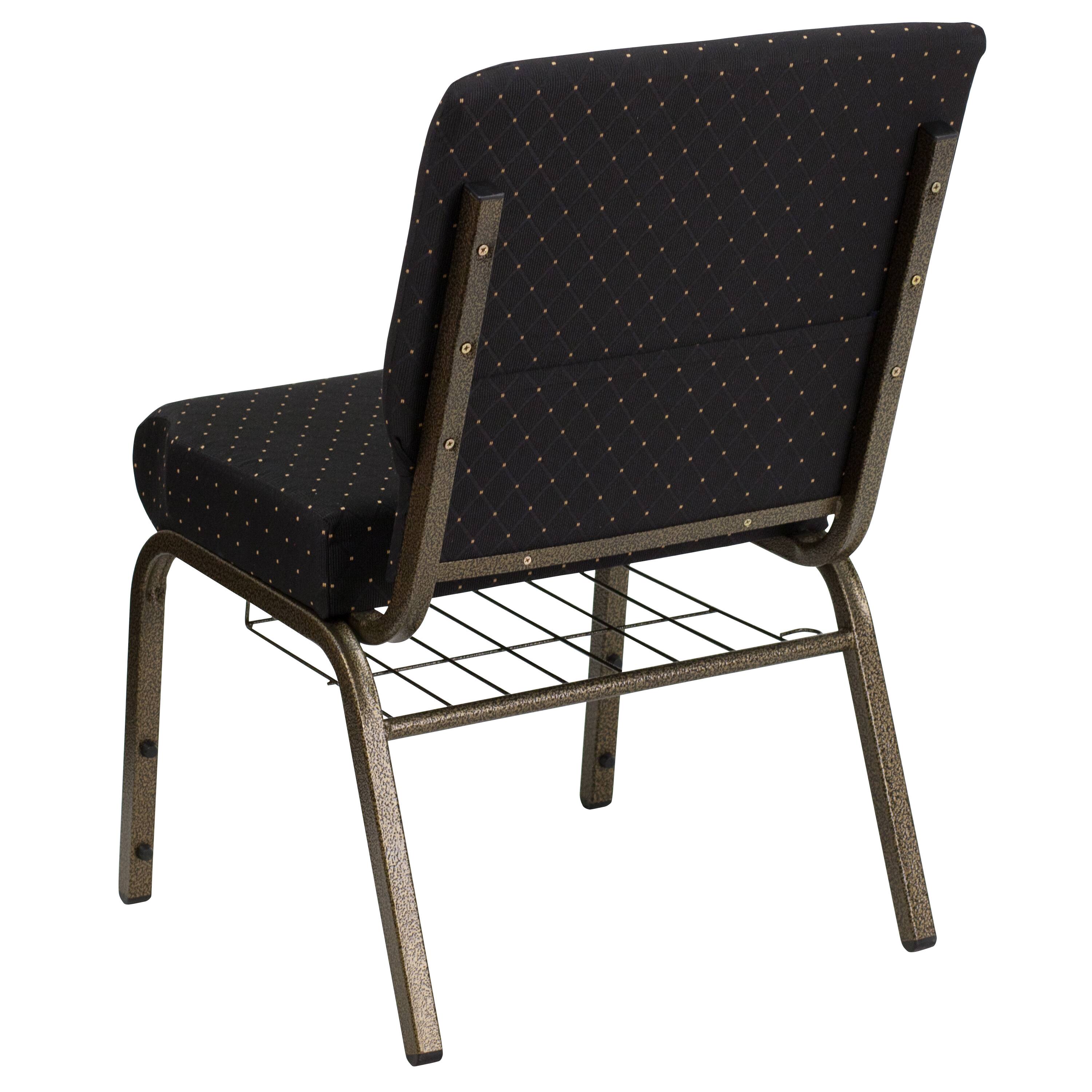 Alt View 3. Emma + Oliver - 4 Pack 21''W Church Chair with Book Rack - Black Dot Patterned Fabric/Gold Vein Frame.