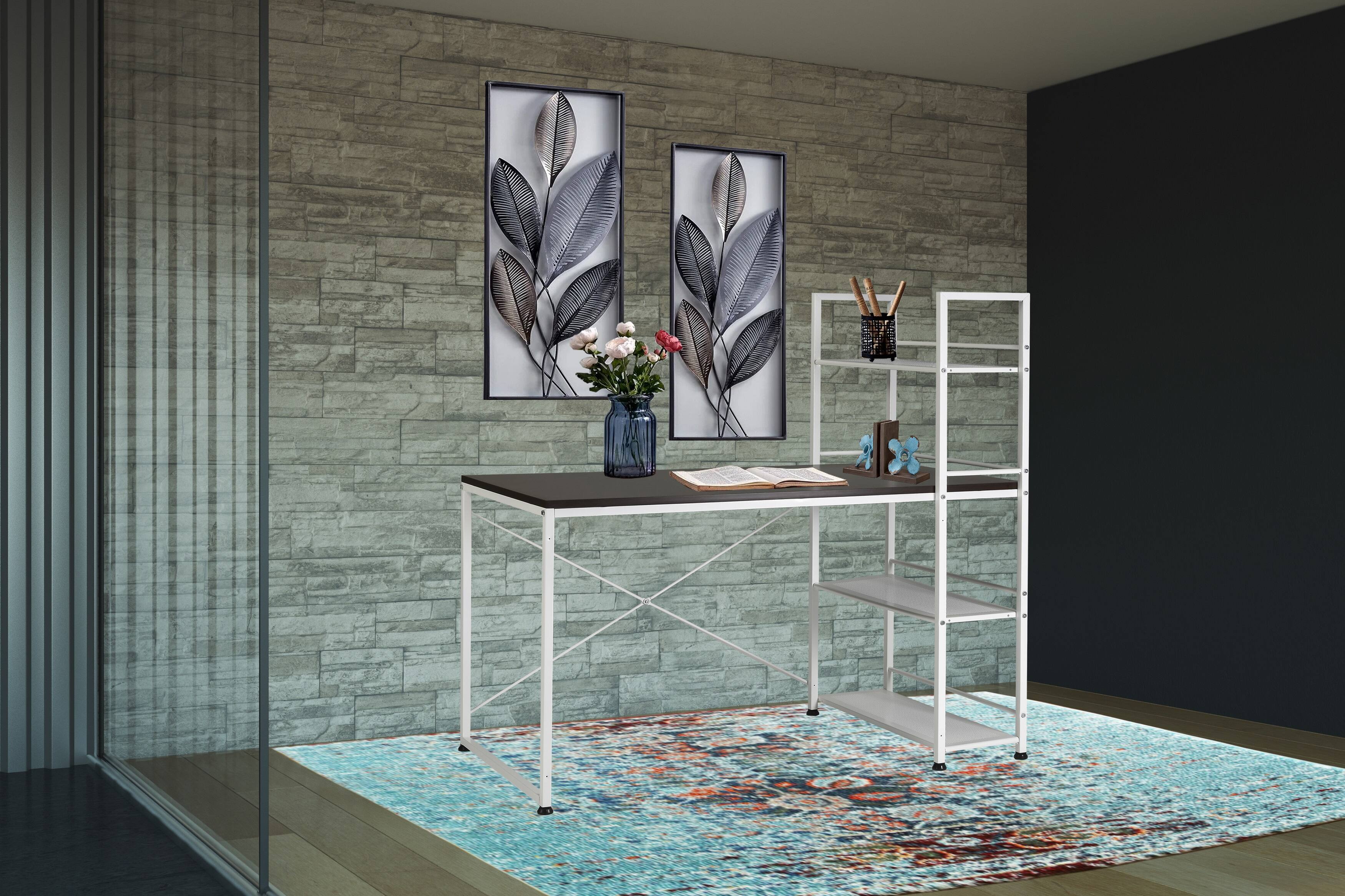 Left. APRILSOUL - Reversible Smart Workstation Wooden Desk White and Brown - Brown+White.