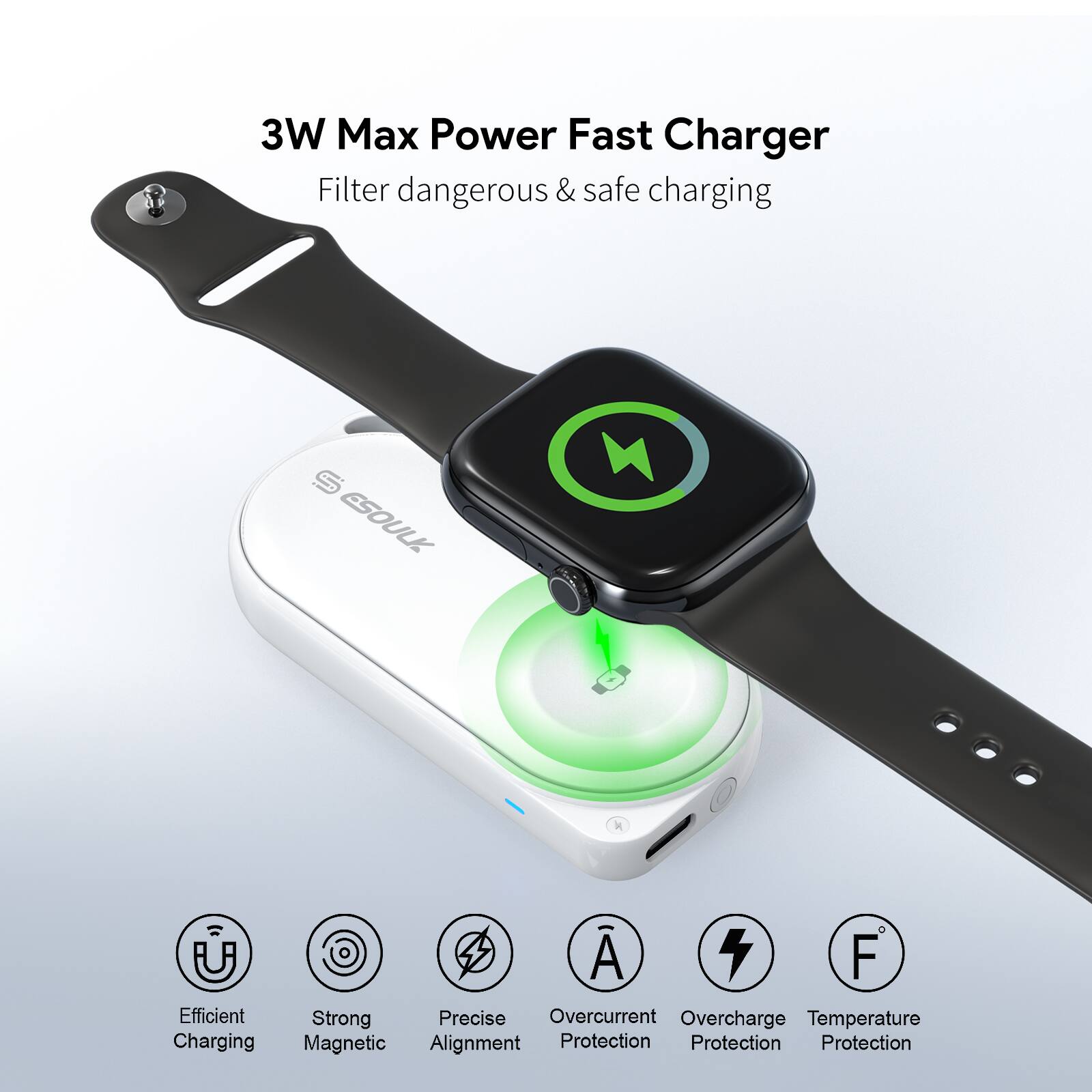 3W Max Power Fast Charger  
Filter dangerous & safe charging  

Efficient Charging  
Strong Magnetic  
Precise Alignment  
Overcurrent Protection  
Overcharge Protection  
Temperature Protection