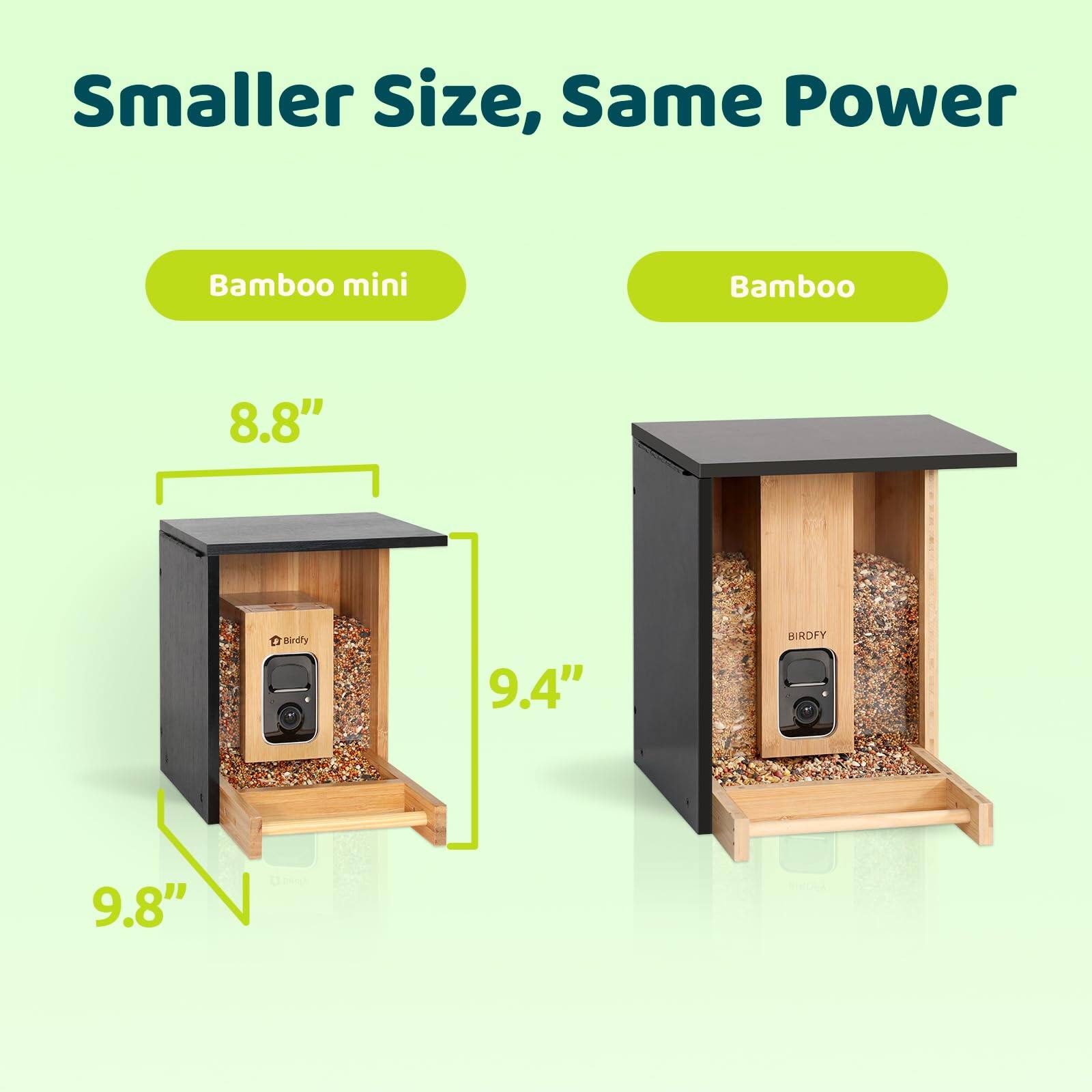 Smaller Size, Same Power Bamboo Mini Bamboo 8.8" Biedly 9.4" BIRDFY 9.8"