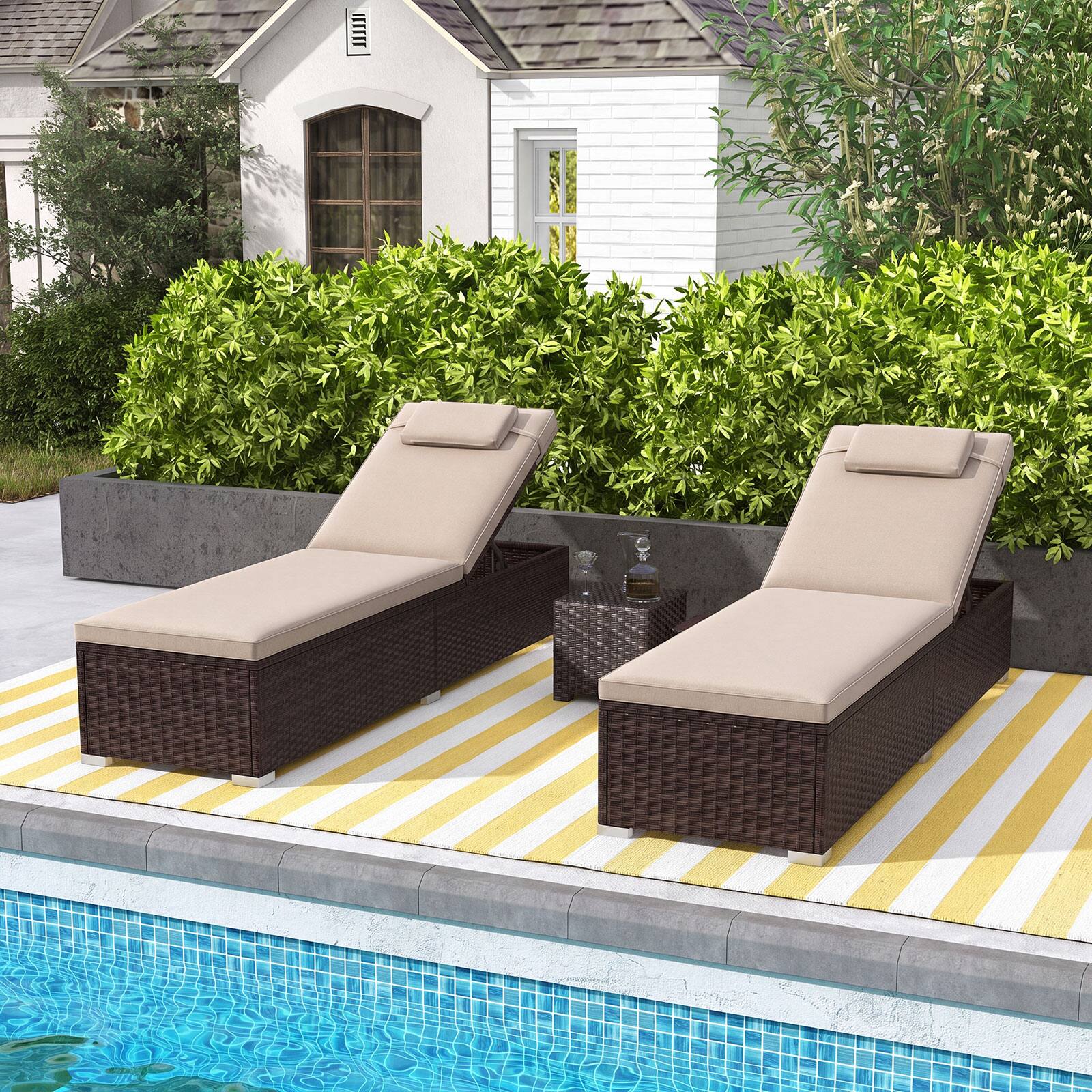 Alt View 4. Costway - Costway 2PCS Patio Chaise Lounge with 6-level Backrest Comfy Seat Cushion Headrest Backyard - Mix Brown+Beige.