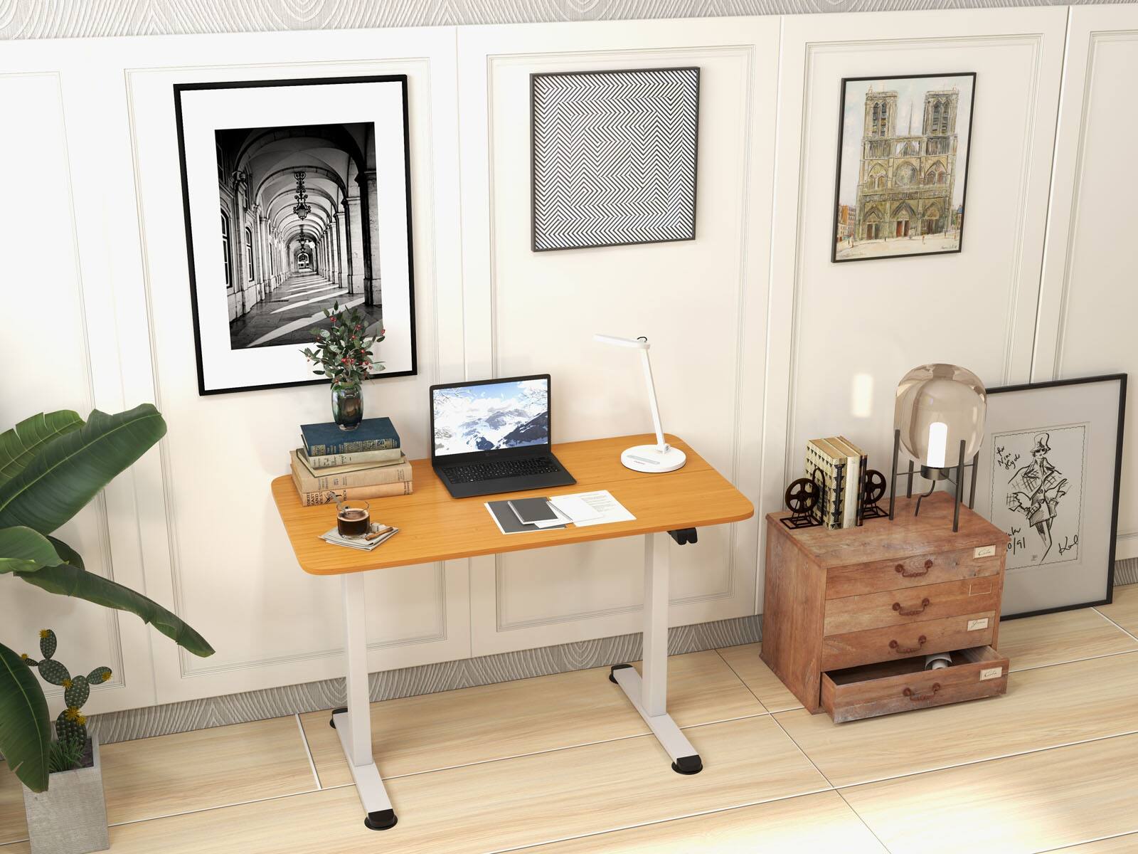 Alt View 9. Ecooso - Electric Standing Desk, Height Adjustable Sit-to-Stand Computer Workstation with Anti-Collision - Natural.