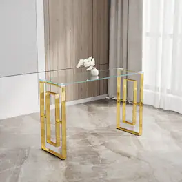 Loheer - Glass Console Table Stainless Steel Entryway Table Meal Side Table - Golden Clear