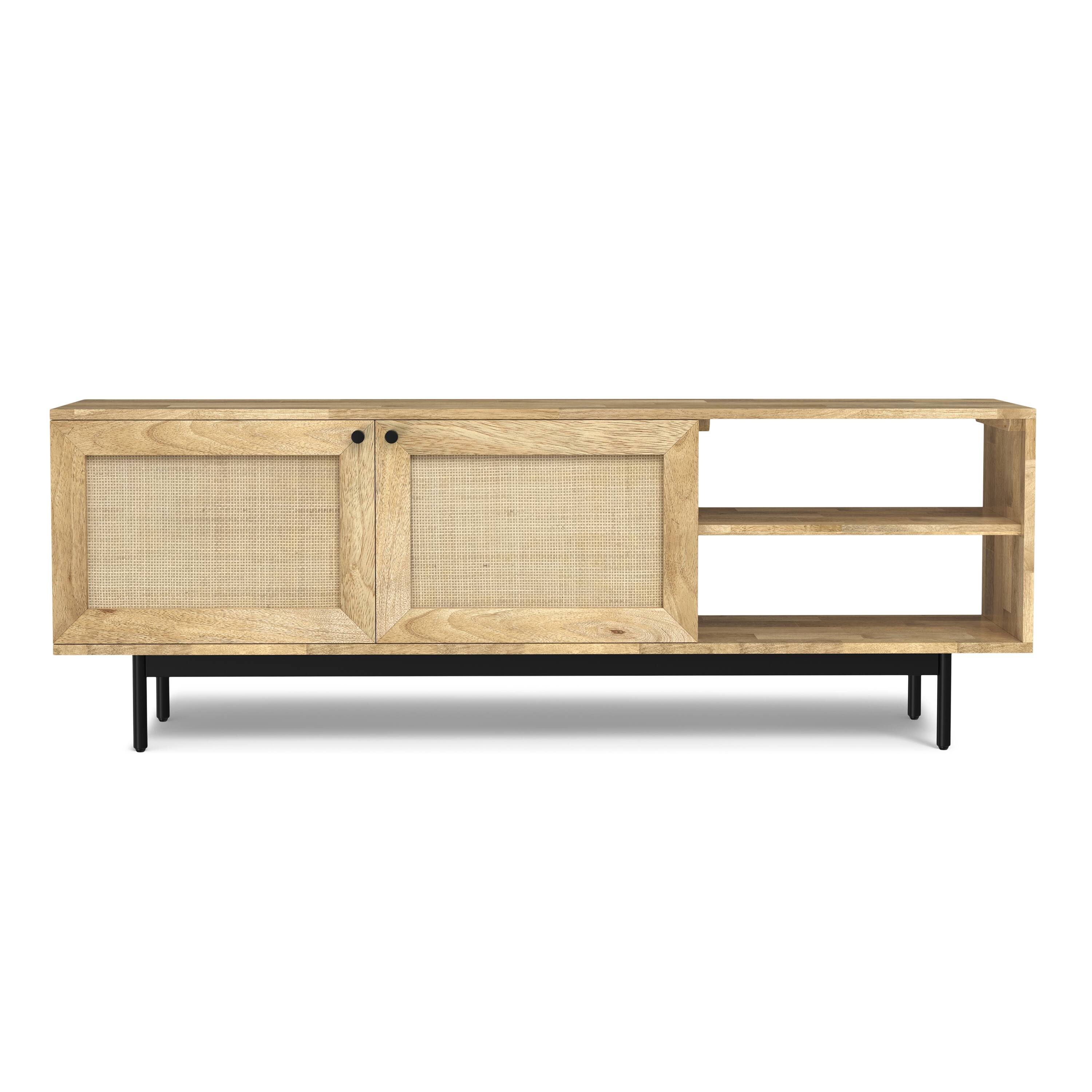 Left. Simpli Home - Reeves SOLID MANGO WOOD 60 inch Wide  TV Media Stand - Natural.