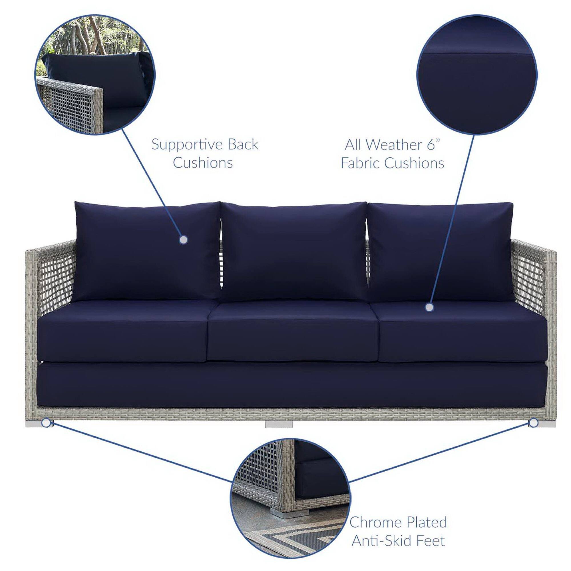 Supportive Back Cushions  
All Weather 6" Fabric Cushions  
Chrome Plated Anti-Skid Feet