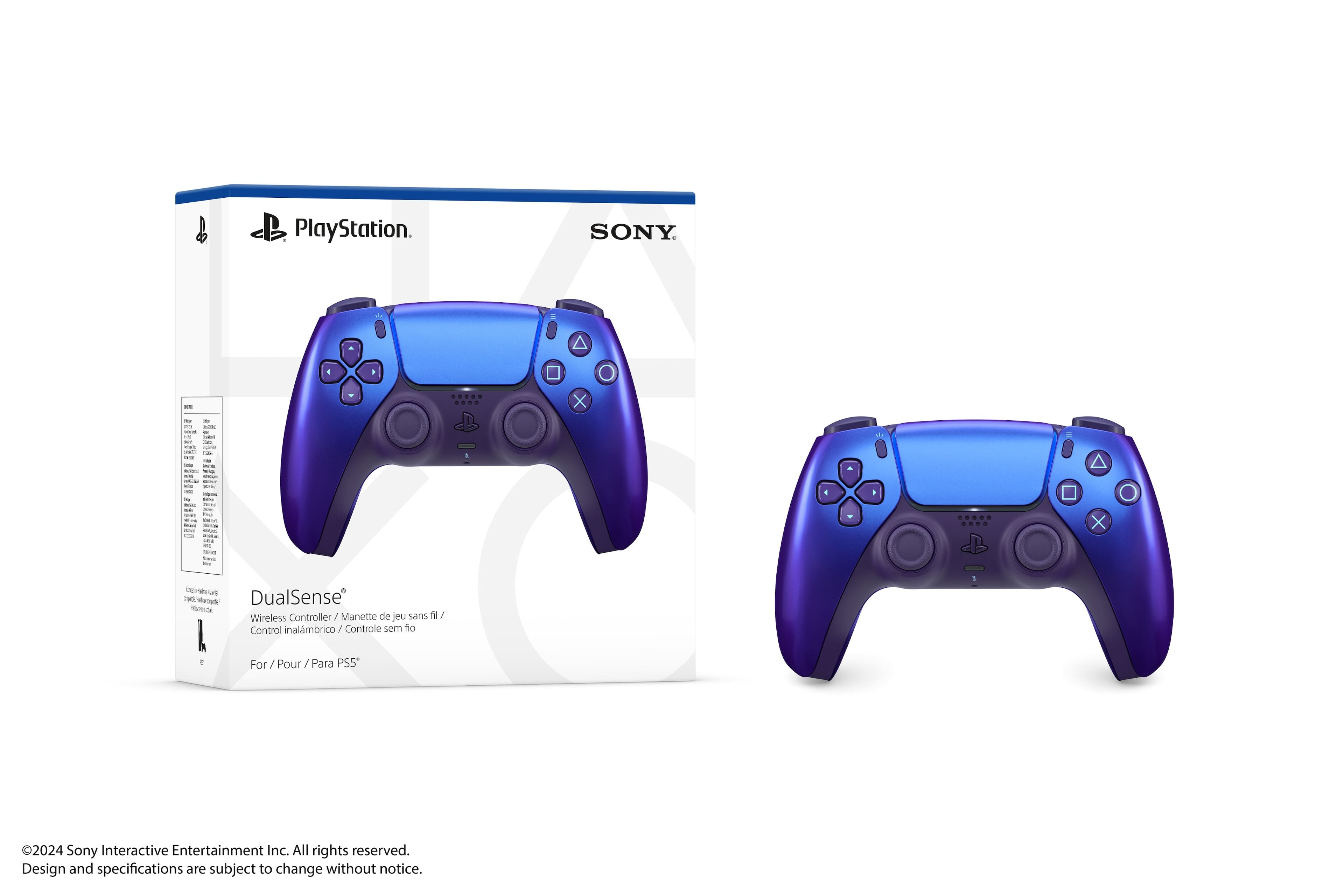 PlayStation. SONY. 1 - X - - -. ... - - - i - - ..E I - -. - - - ! I d - - - : - : - I - - - - -.. - - - I . - : - I - - - A X T do i - - RA I 1 DualSense Wireless Controller / Manette de jou sans N J Control inalmbrico . Controle sem to For For/Pour/Para / Pour Para PS5 2024 Sony Interactive Entertainment Inc. All rights reserved. Design and specifications are subject to change without notice.