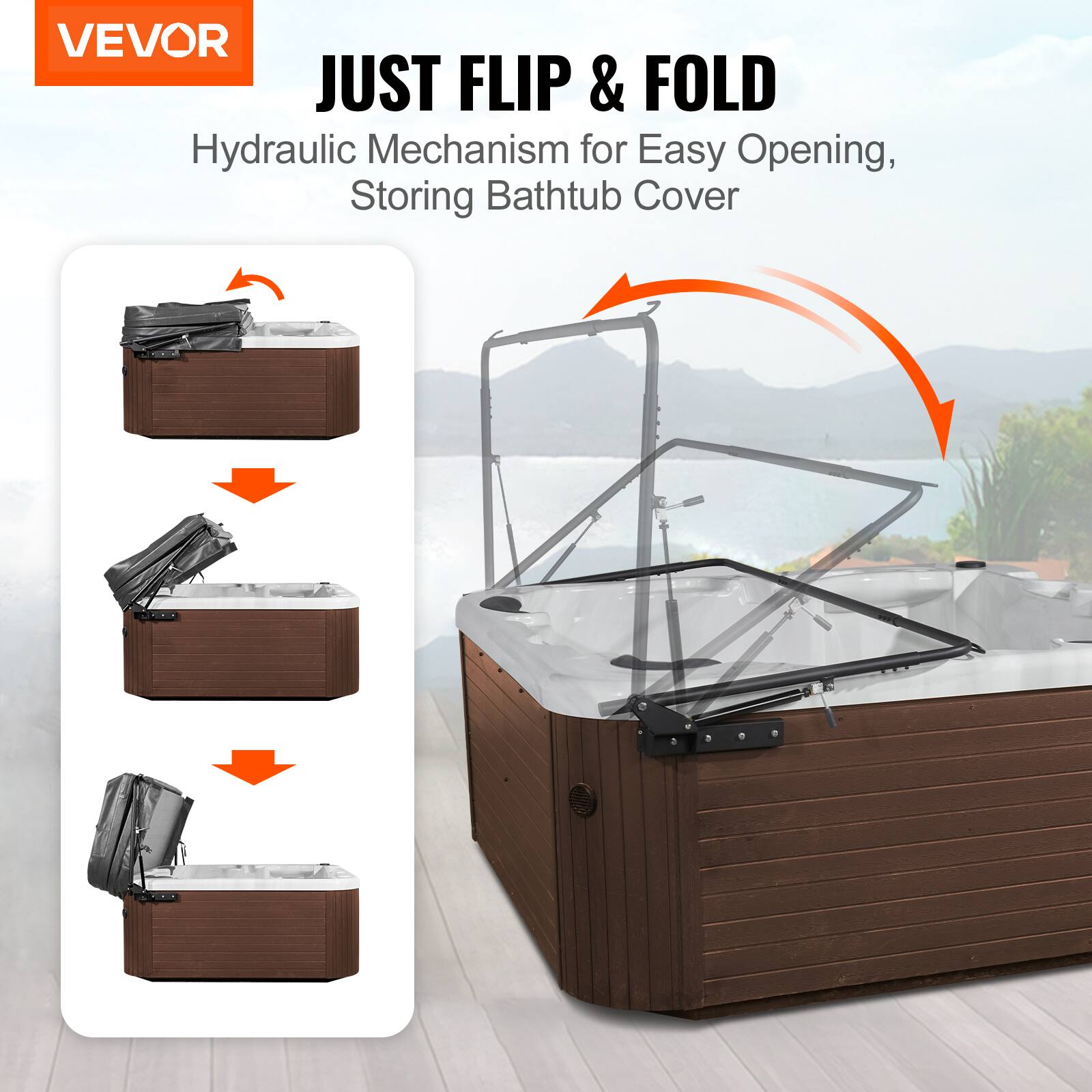VEVOR JUST FLIP & FOLD Hydraulic Mechanism for Easy Opening, Storing Bathtub Cover