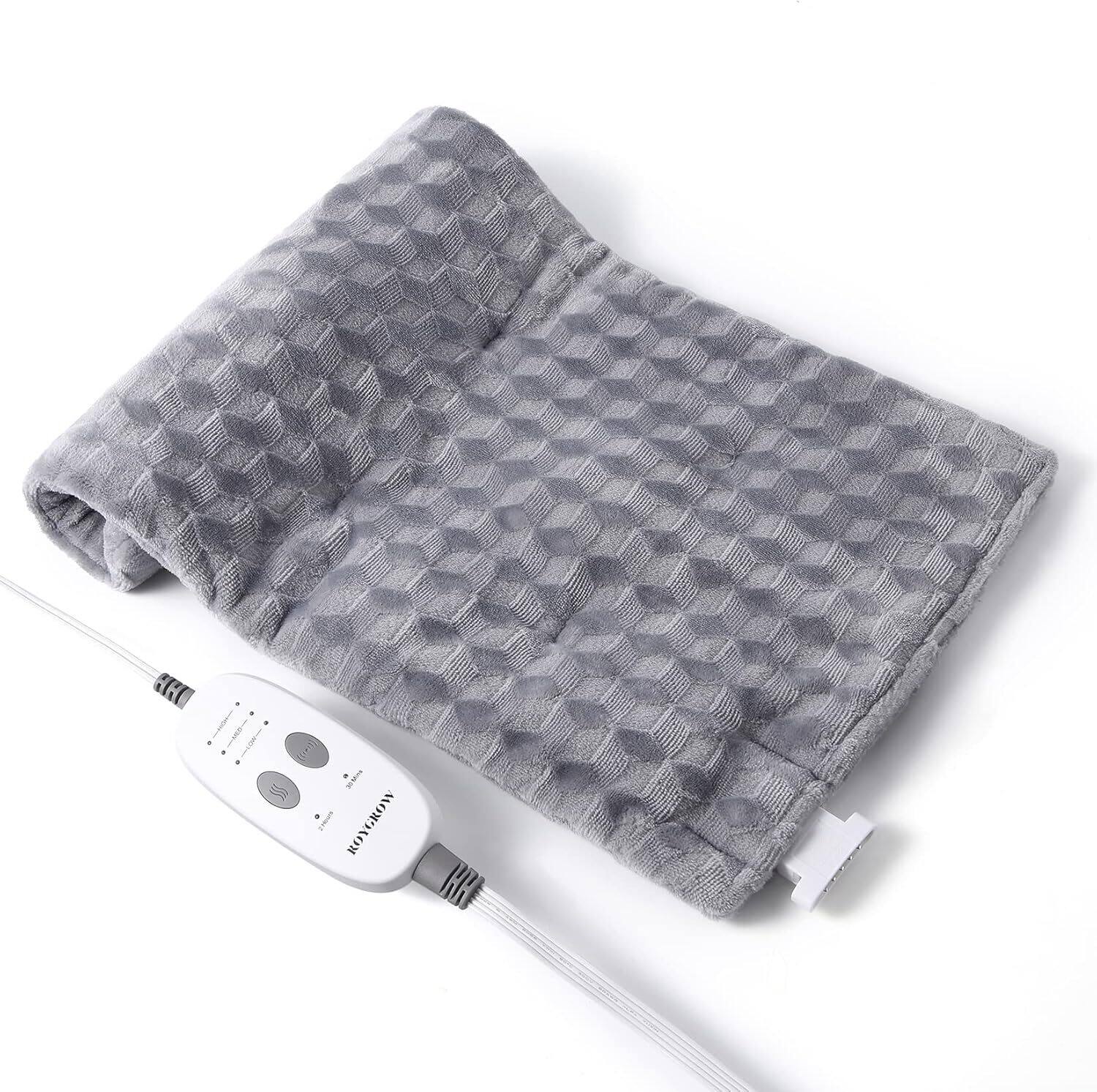 Front. Acekool - 12" x 24" Portable Electric Heating Pad for Back Pain Relief - Grey.
