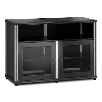Front. Salamander Designs - Salamander Designs Synergy 329 Twin AV Cabinet (Black Oak with Black Glass & Aluminum Posts) - Black Oak/Aluminum.