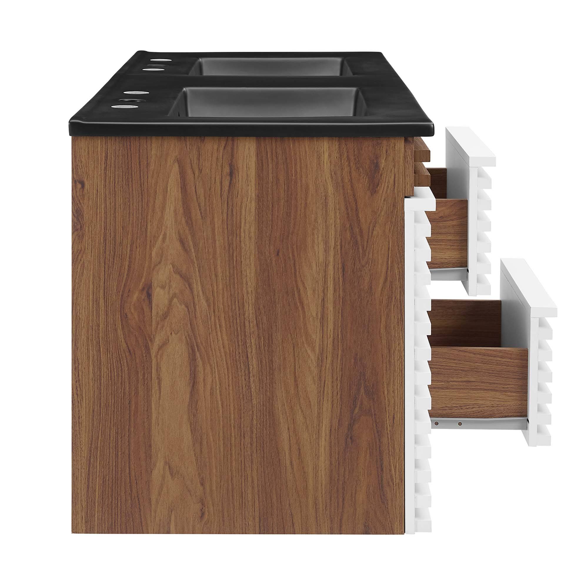 Alt View 4. Modway - Render 48" Wall-Mount Bathroom Vanity Basin Included by Modway - White Walnut Black.