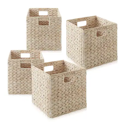 Front. Casafield - 10.5 x 10.5-in Water Hyacinth Storage Baskets - 4 Pack - Whitewash.