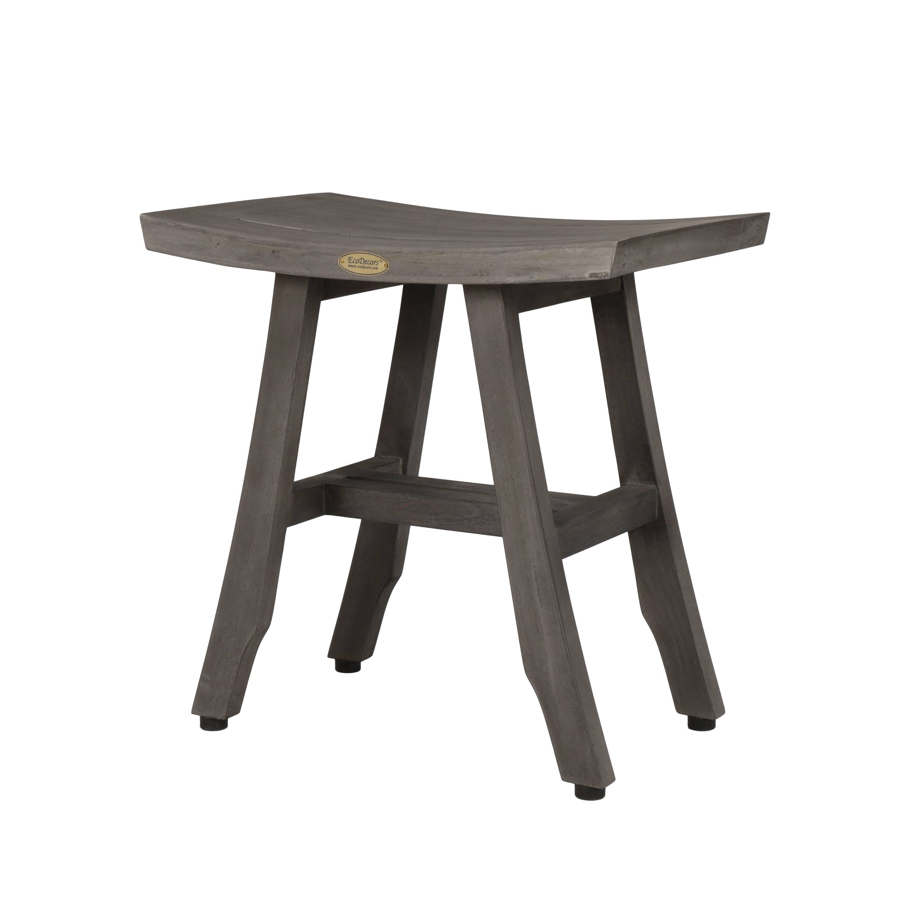 Angle. CoastalVogue - CoastalVogue® Satori® 18" Teak Wood Shower Bench in Antique Gray Finish - Antique Gray.