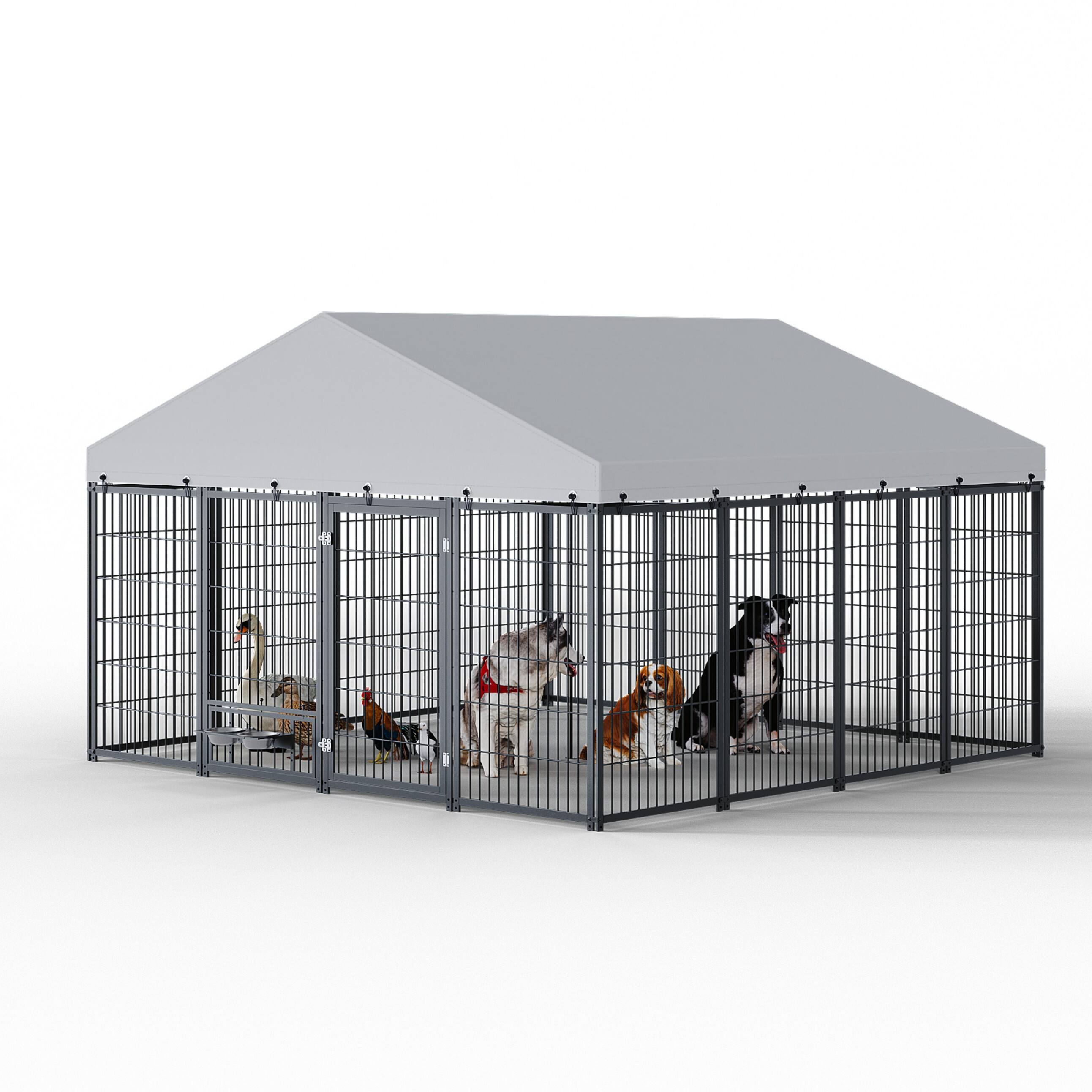 Alt View 7. Glintex - Large Dog Kennel Outdoor Pet Pens Dogs Run Enclosure Animal Hutch Metal Coop Fence with Roof Cover..