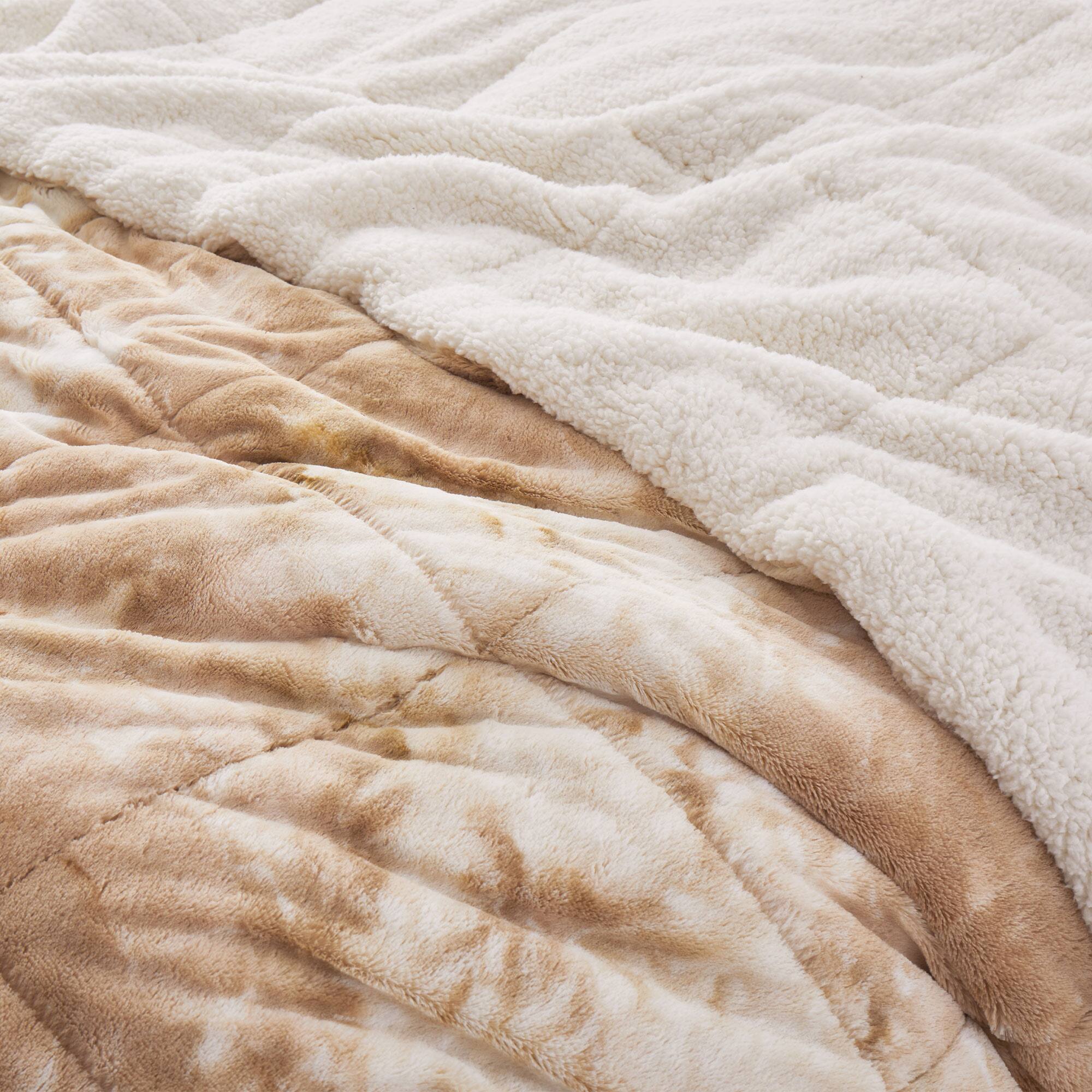 Back. Peace Nest - Peace Nest Sherpa Fluffy Faux Fur Comforter Set Plush Reversible Bedding Set - Beige.
