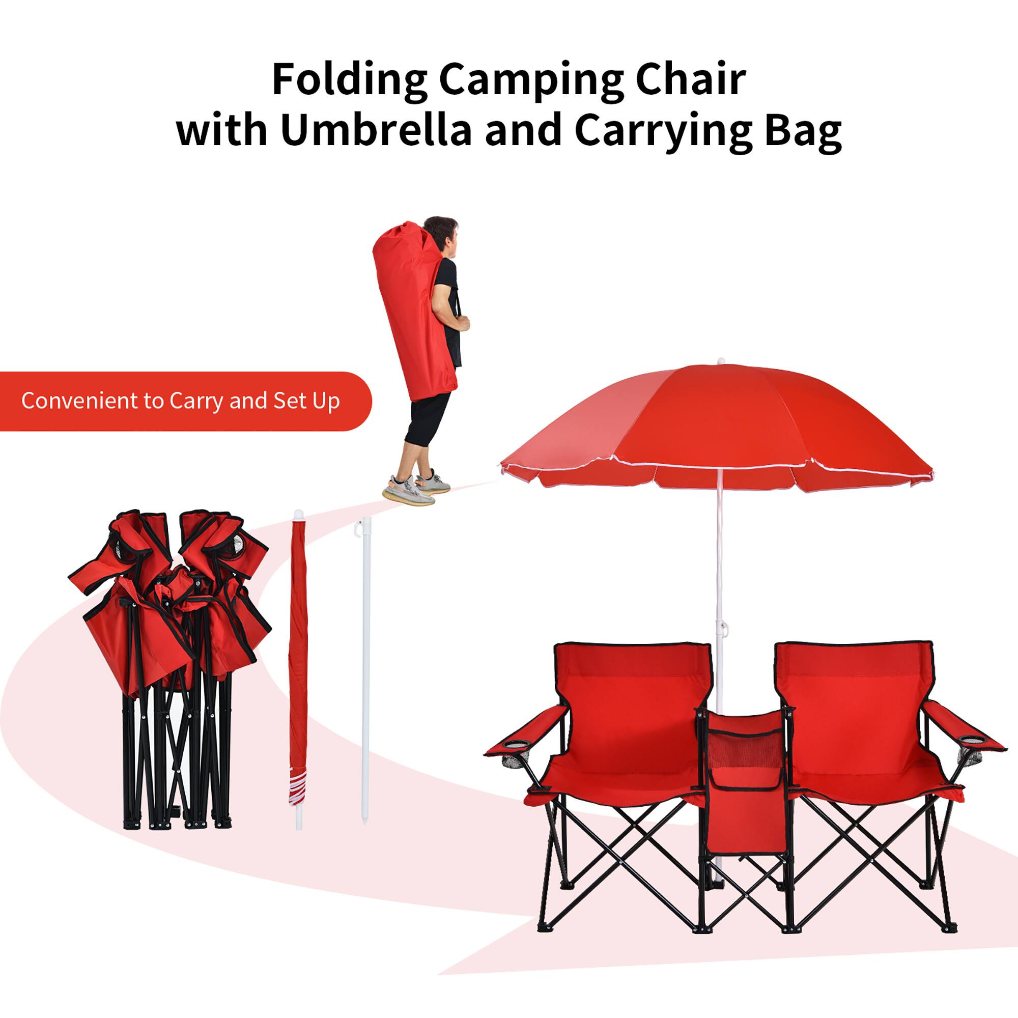 Folding Camping Chair with Umbrella and Carrying Bag - Convenient to Carry and Set Up
