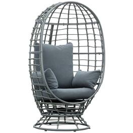 Outsunny - Wicker Egg Chair, 360 Rotating Indoor Outdoor Boho Basket Seat with Cushion and Pillows for Backyard, Porch, Patio - Gray