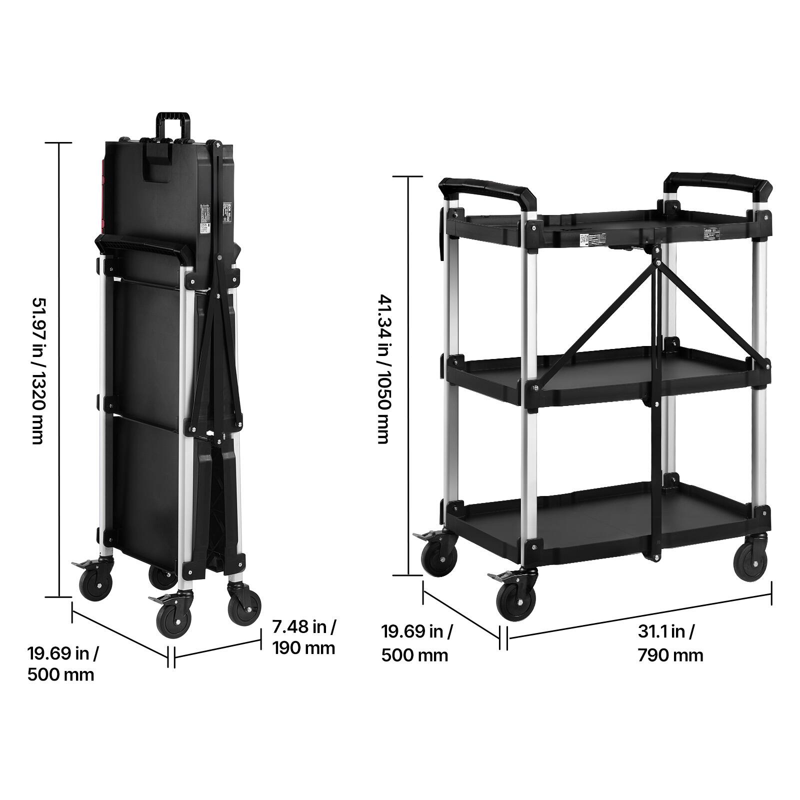 51.97 in / 1320 mm  
41.34 in / 1050 mm  
19.69 in / 500 mm  
7.48 in / 190 mm  
31.1 in / 790 mm