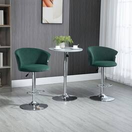 Kadyn - Adjustable Bar Stools Set of 2, Velvet Upholstered Counter Height Barstool with Swivel Seat, Dark - Green
