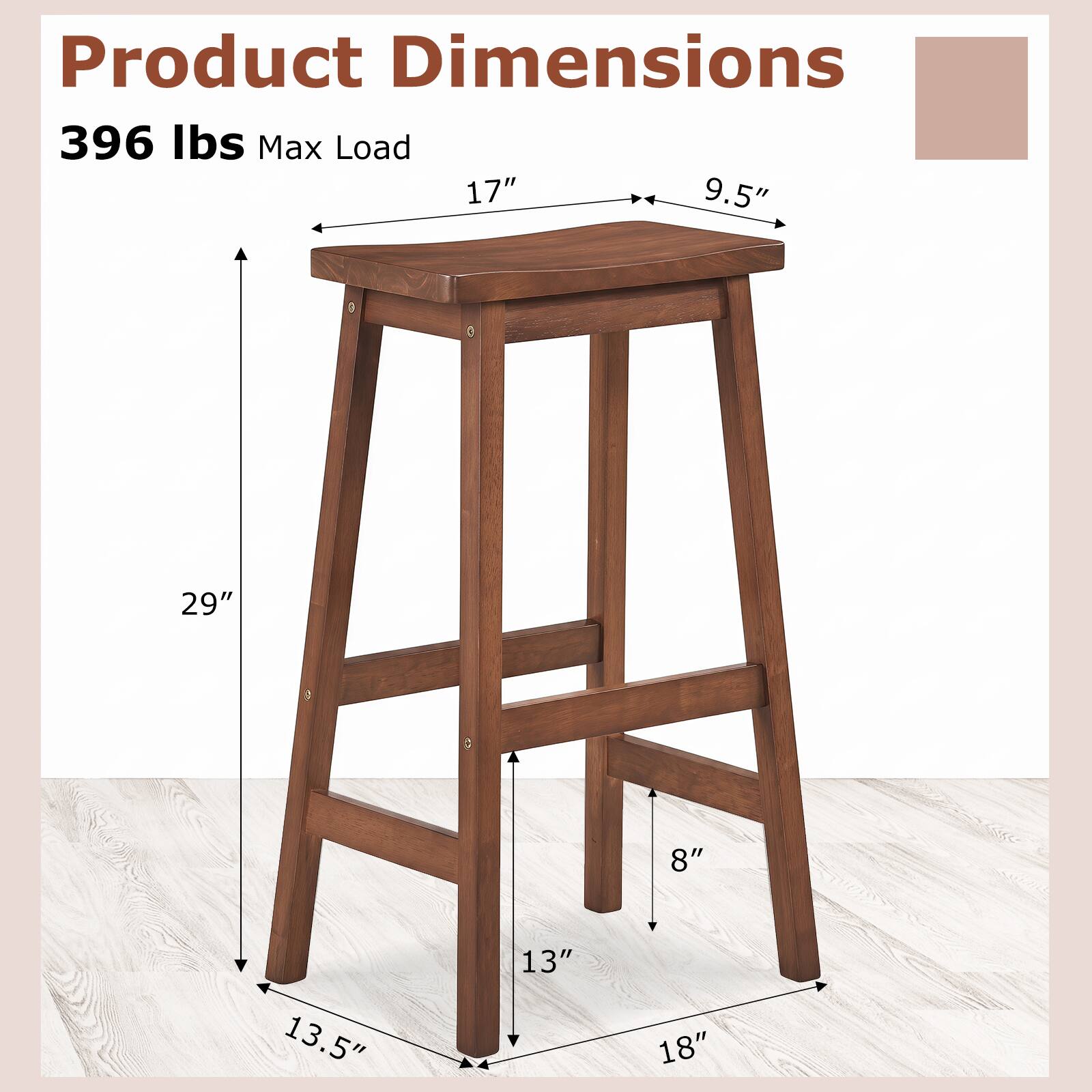 Product Dimensions  
396 lbs Max Load  
17" x 9.5" x 29" x 8" x 13.5" x 13" x 18"