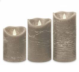 FINEAK - 3 Pack Rustic Gray Flameless Pillar Candles: Real Wax, Battery-Operated with 6H Timer (6H On/18H Off) - Gray