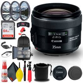 Canon - EF 35mm f/2 IS USM Lens (5178B002) + Filter + BackPack + 64GB Card + More - Black