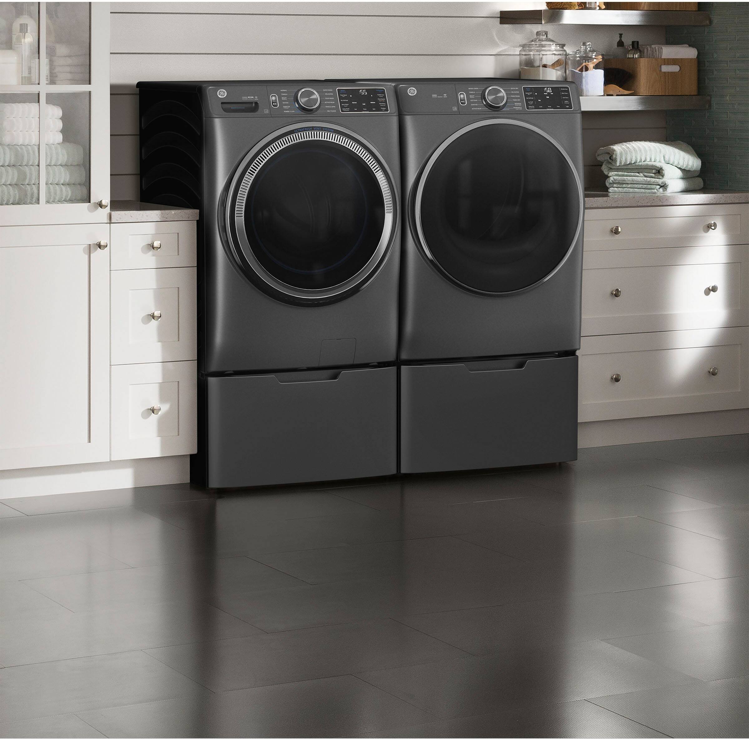 Alt View 12. GE - 5.0 Cu. Ft. Stackable Smart Front Load Washer with Steam, SmartDispense and Odorblock Ultra Fresh Vent System - Carbon Graphite.