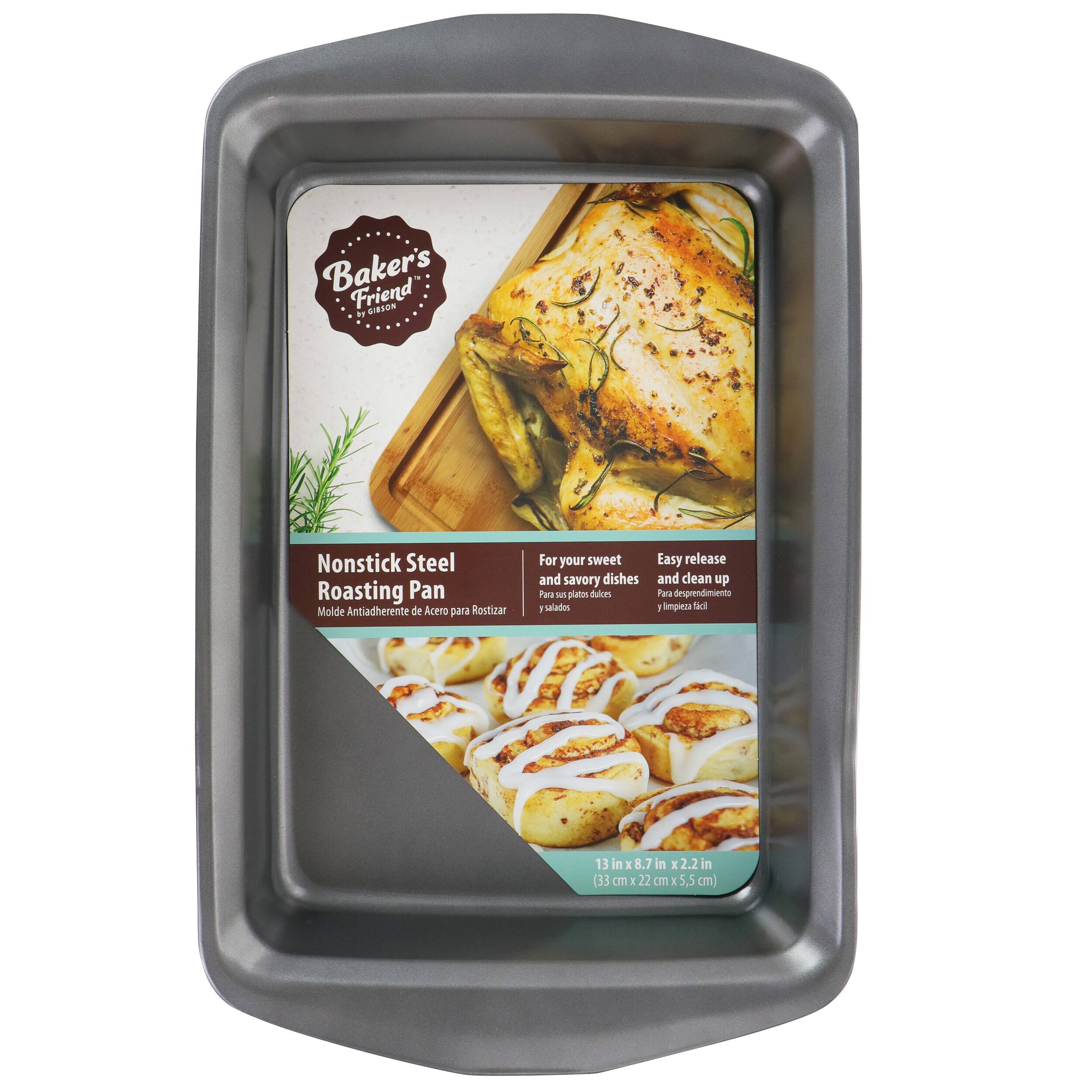 Baker's Friend Nonstick Steel Roasting Pan Mold is designed for easy release and clean up. It is perfect for both sweet and savory dishes, and its size is 13 in x 8.7 in x 2.2 in (33 cm x 1 22 cm x 5,5 cm).