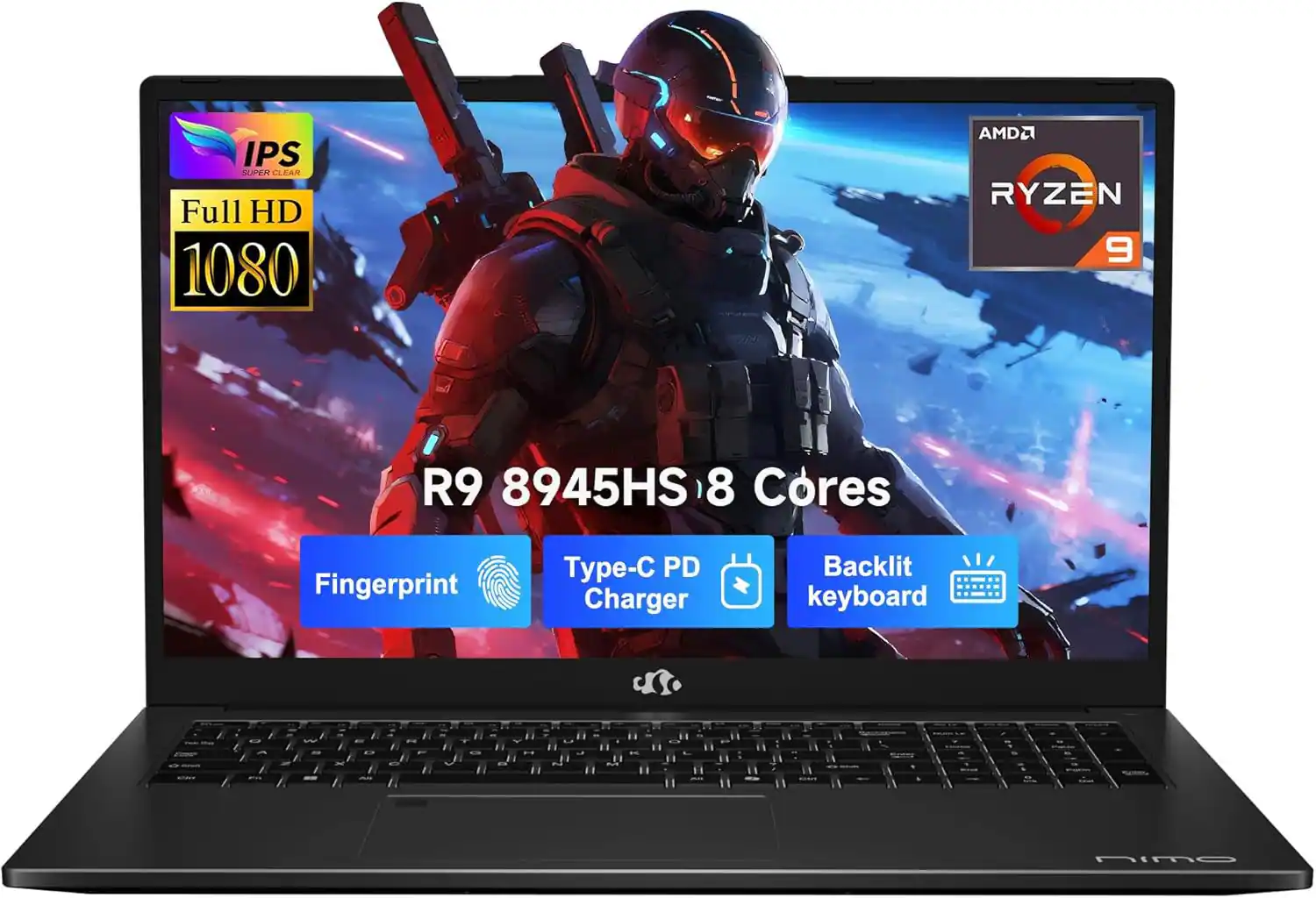 NIMO - 17.3 Gaming-Laptop AI Ryzen 9 8945HS 64GB RAM 2TB SSD USB-C 4.0 AI-Enhanced for Copilot VR Ready - Black