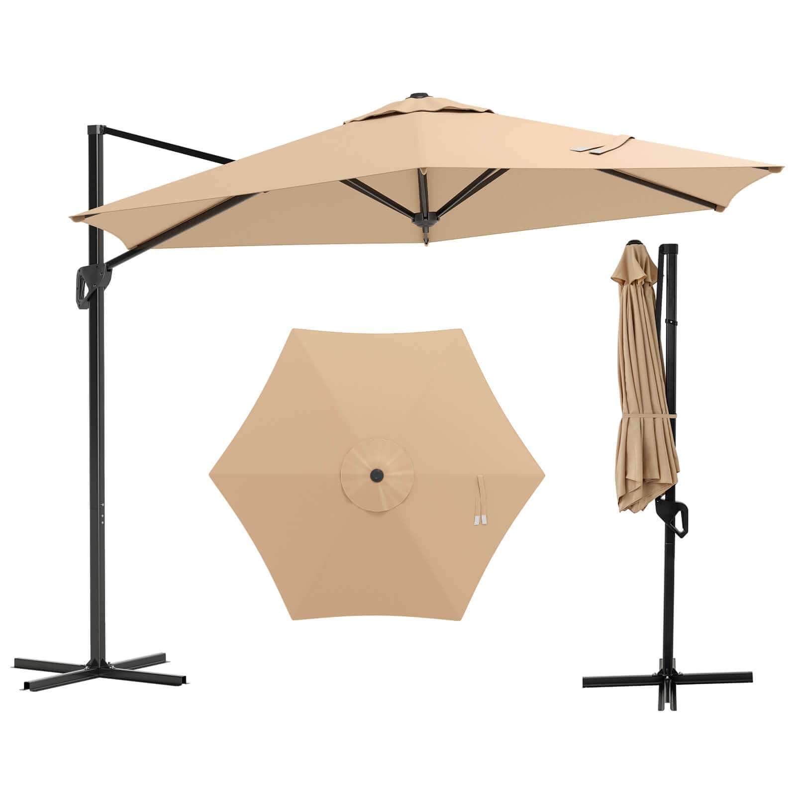 Costway - 9 FT Patio Cantilever Umbrella with Sun-Protective Canopy, Top Air Vent Cross Base - Beige price history on PriceWatchPro